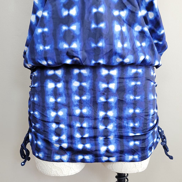Athleta Mashiko Side Scrunch Tankini Bra Swim Top Dress Blue Dots Tie Dye 36 B/C - Picture 5 of 14